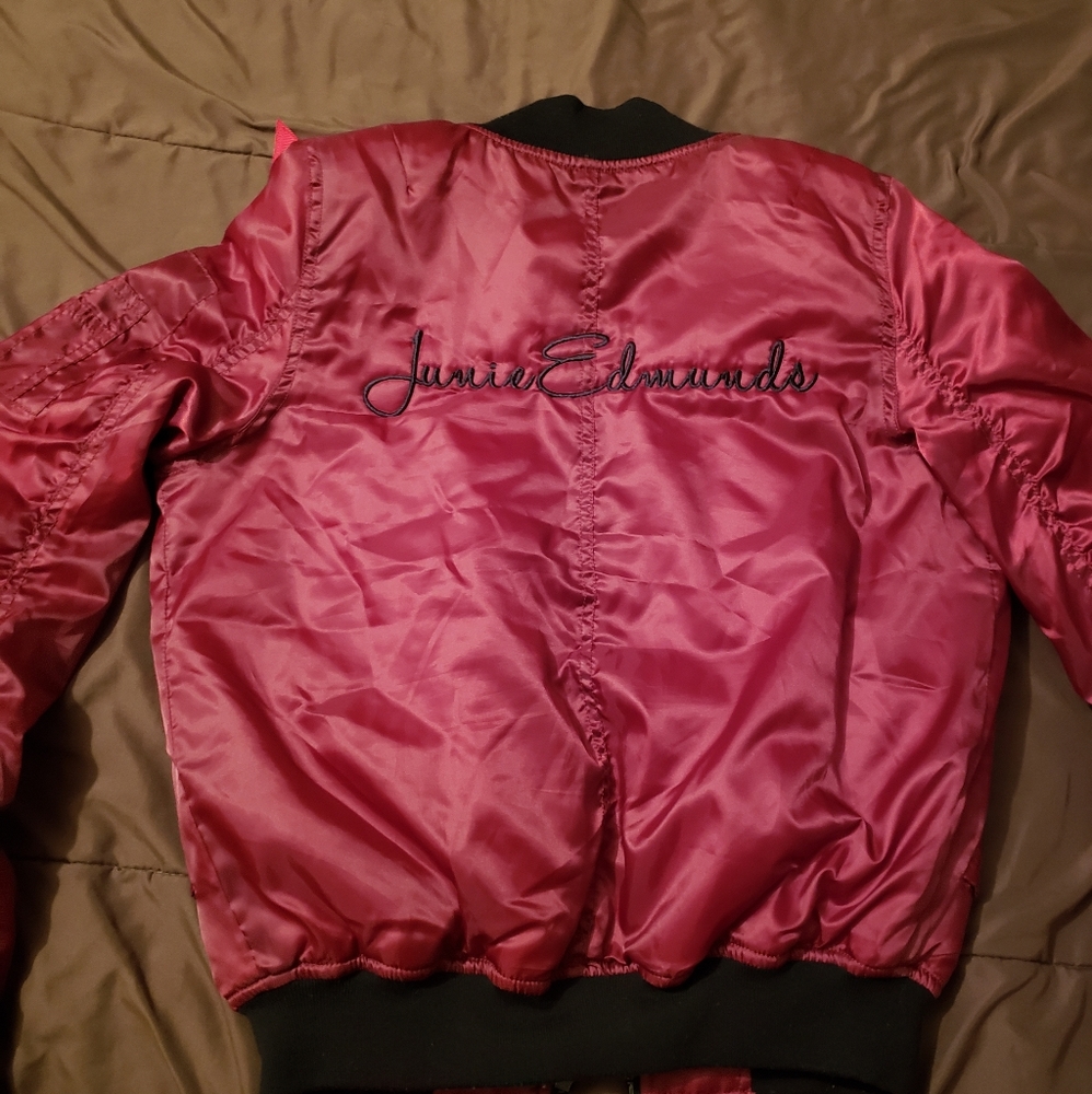 Metallic Burgundy Bomber Jacket - Picture 2 of 5